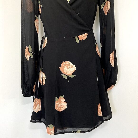 Reformation Dress Black Pink Floral Wrap Mini New Without Tags Sz XS - Picture 3 of 7